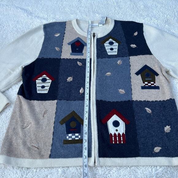 Croft & Barrow Womens Cream Knit Bird Embroidered Sweater Sz 1XL Cottage Costal - Picture 4 of 5